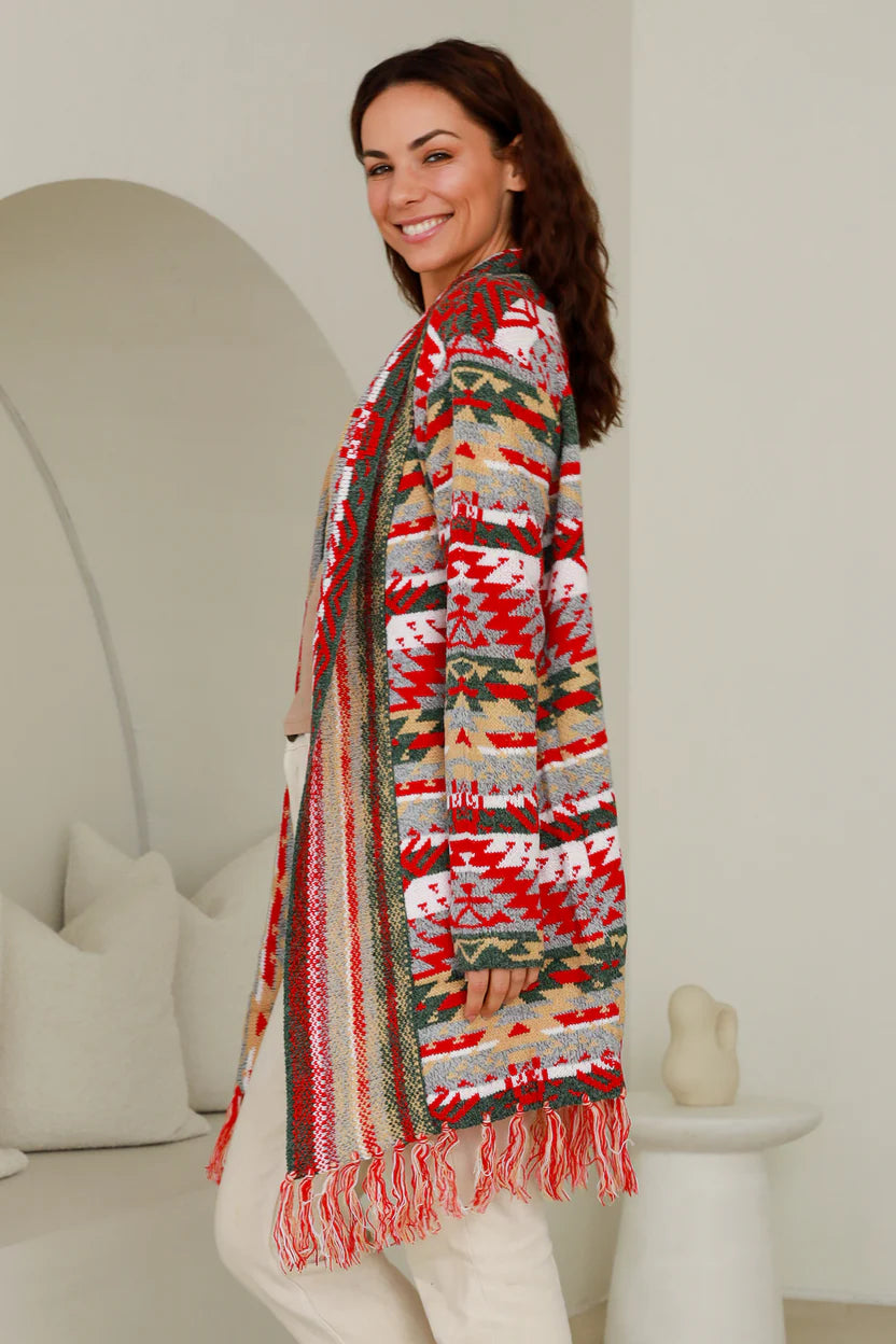 Tribal Red Aztec Cardigan