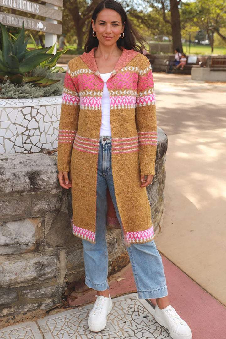 Neutral Pink Aztec Hooded Cardigan