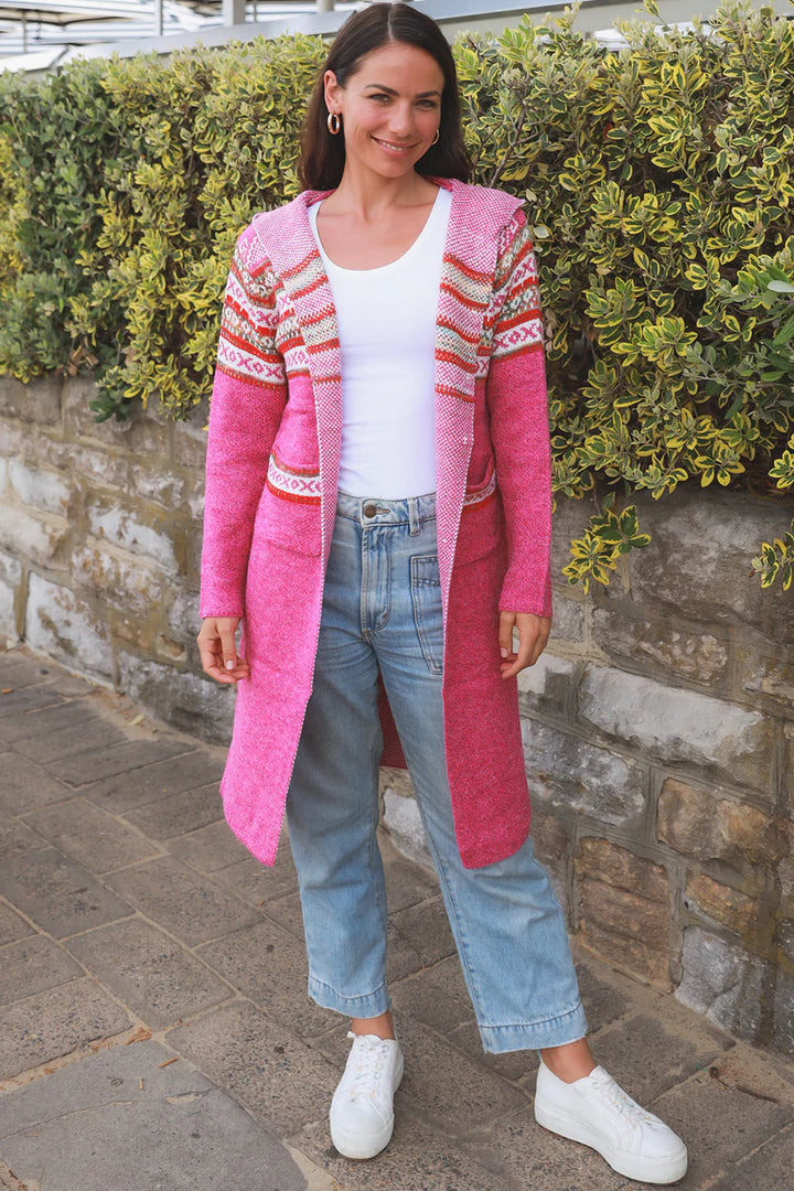 Pastel Pink Aztec Hooded Cardigan