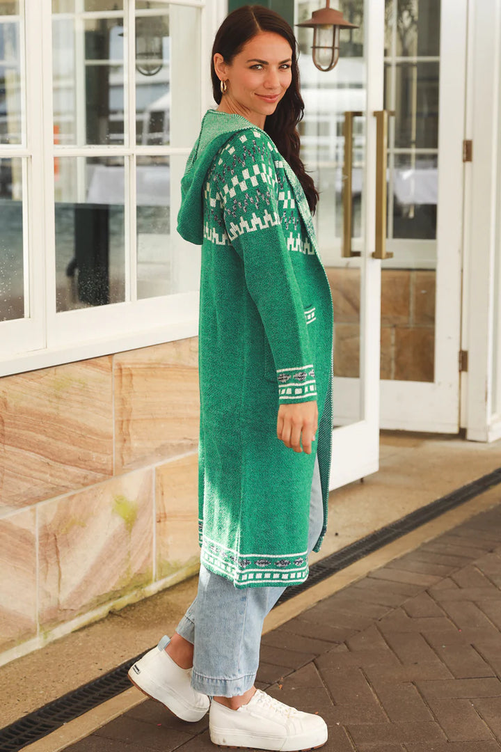 Green Aztec Hooded Cardigan