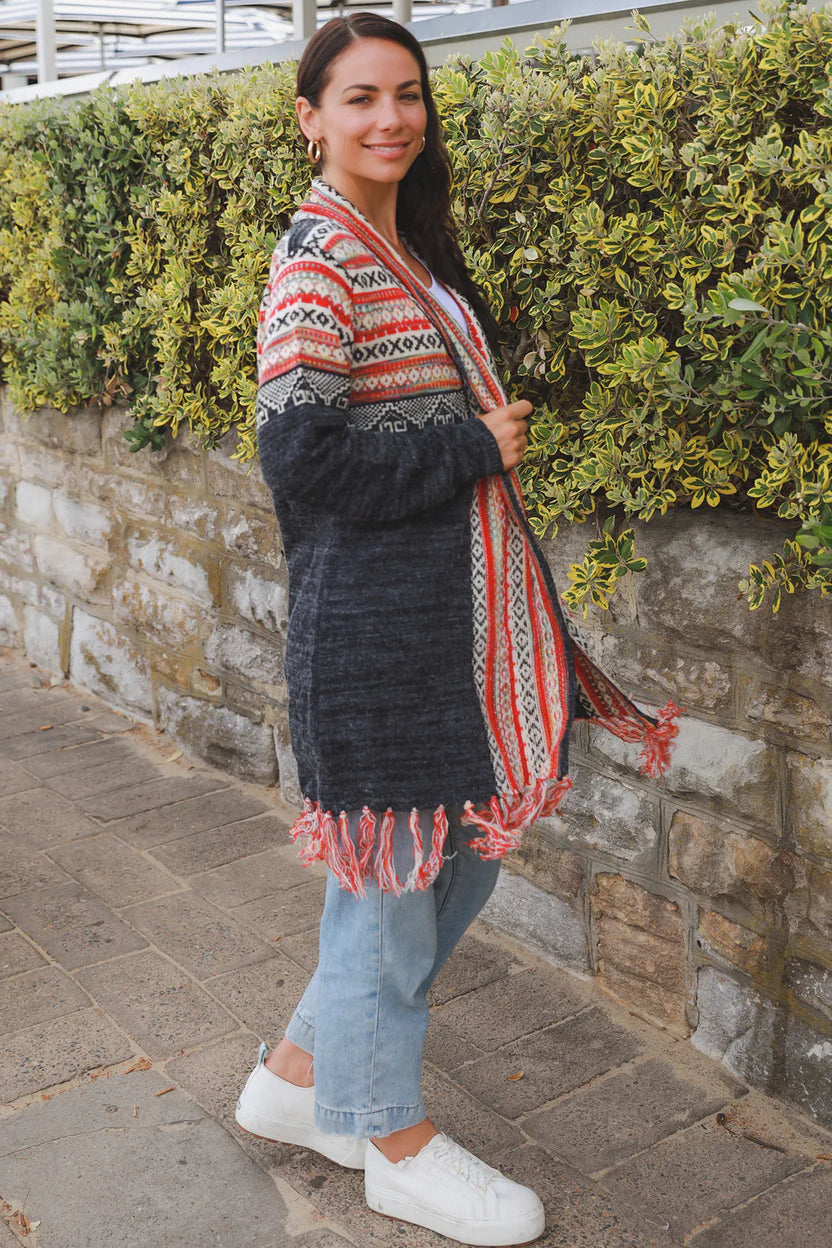 Grey Orange Aztec Cardigan