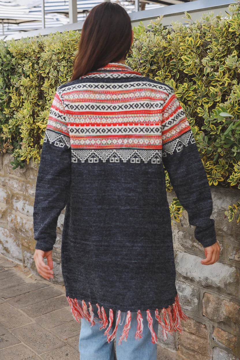 Grey Orange Aztec Cardigan