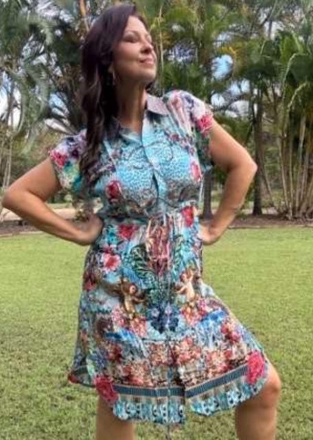 St Kitts Blue Grecian Bling Short Dress