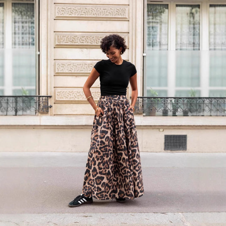 Skirt Spring Summer Leopard Print Pleated Puffy Skirt Women