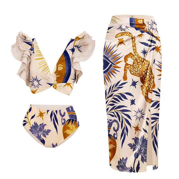 Ruffle Sleeve Bikini plus Wrap Skirt