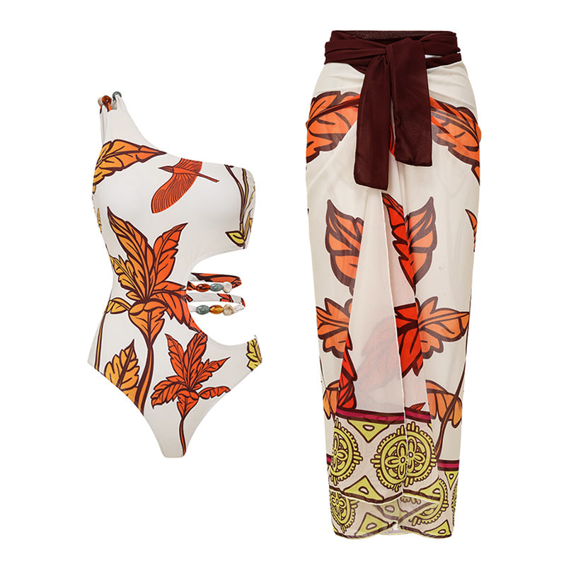 Oblique Shoulder One-Piece Swimsuit Suit