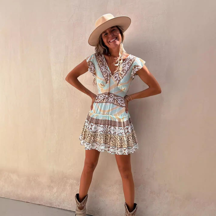 Dress Internet Celebrity Same Positioning Printing Ruffled Embellished Dress Women