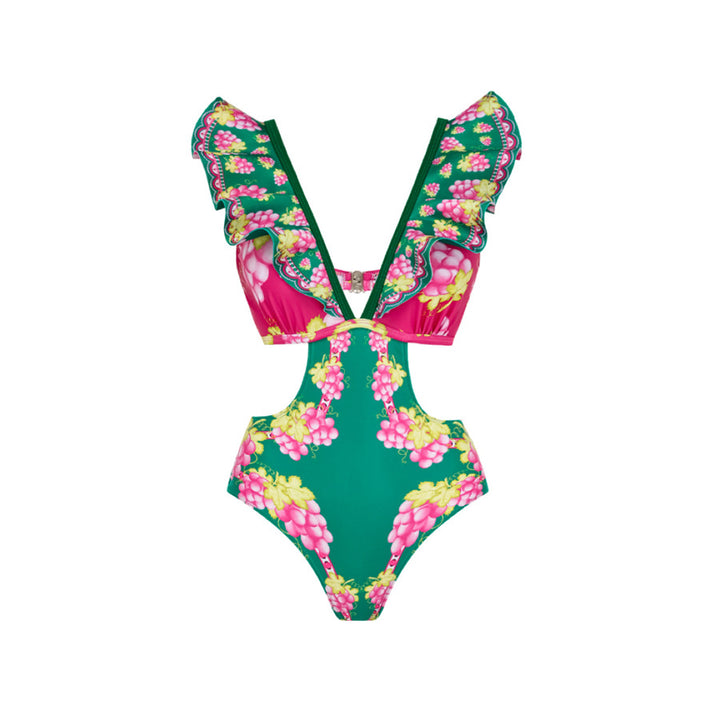 Multicolor Hollow out one piece swimsuit