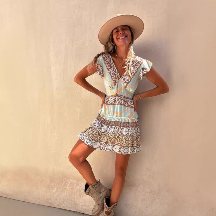 Dress Internet Celebrity Same Positioning Printing Ruffled Embellished Dress Women
