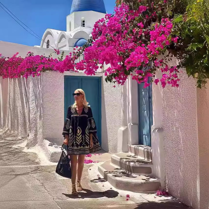 Dress Internet Celebrity Same Positioning Printing Bell Sleeve Dress