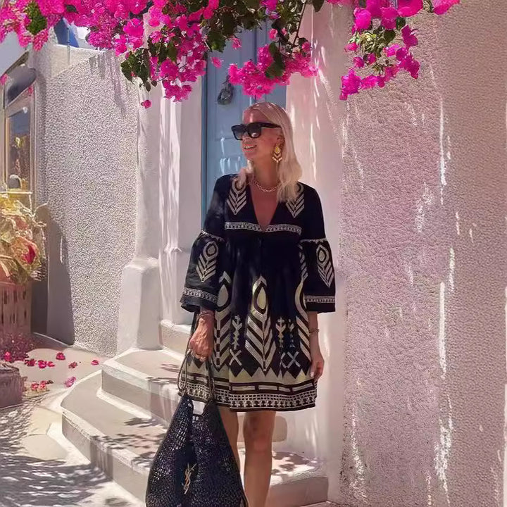 Dress Internet Celebrity Same Positioning Printing Bell Sleeve Dress