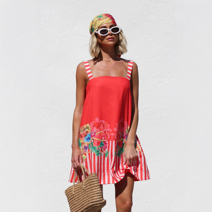 Printing A Swing Mini Suspender Dress for Women