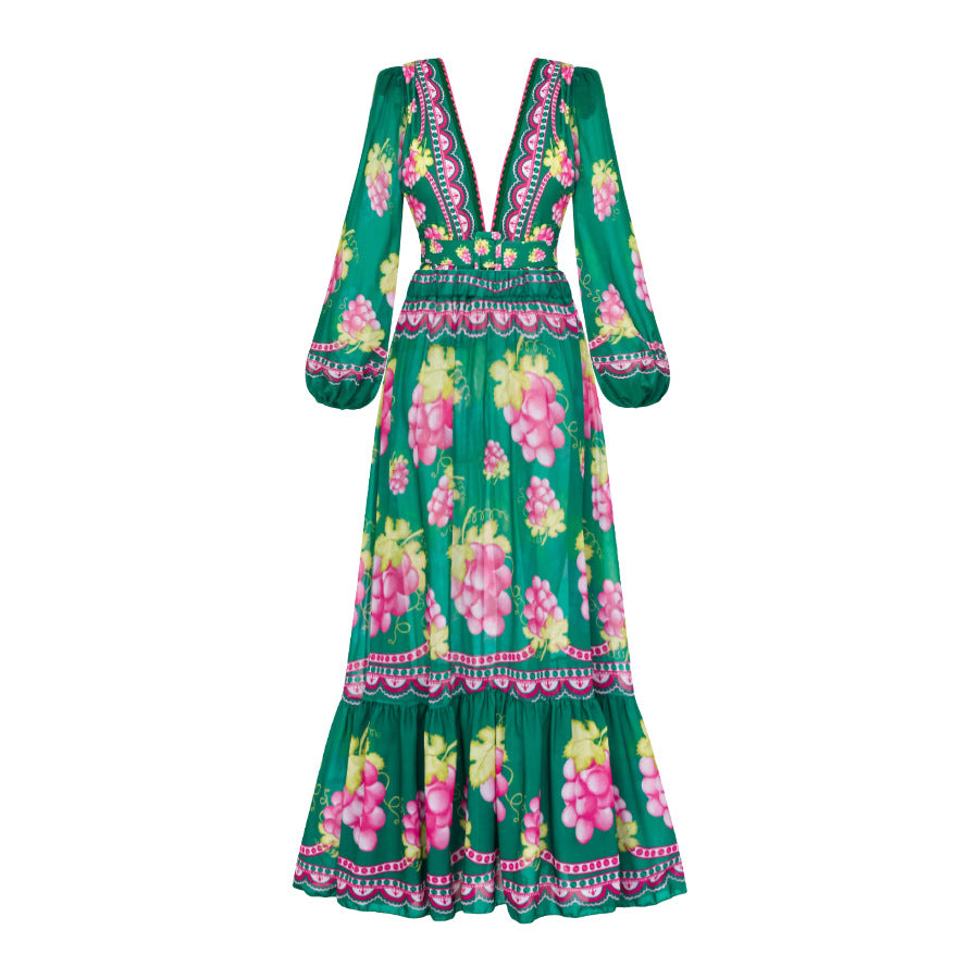 Multicolor Long Sleeve One-Piece Swimsuit Long Dress