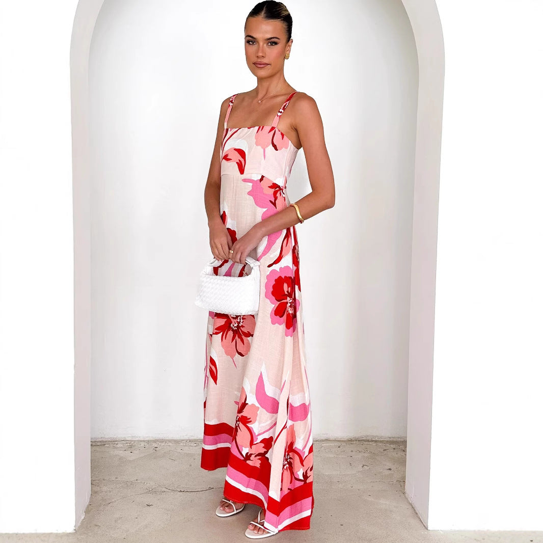 Strap Dress Summer Positioning Printed Strap Large Swing Dress