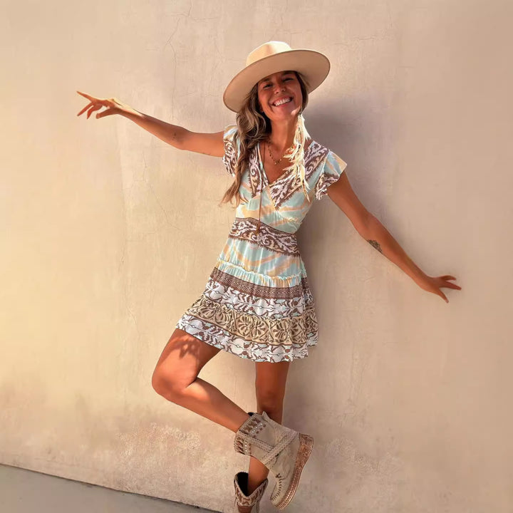Dress Internet Celebrity Same Positioning Printing Ruffled Embellished Dress Women