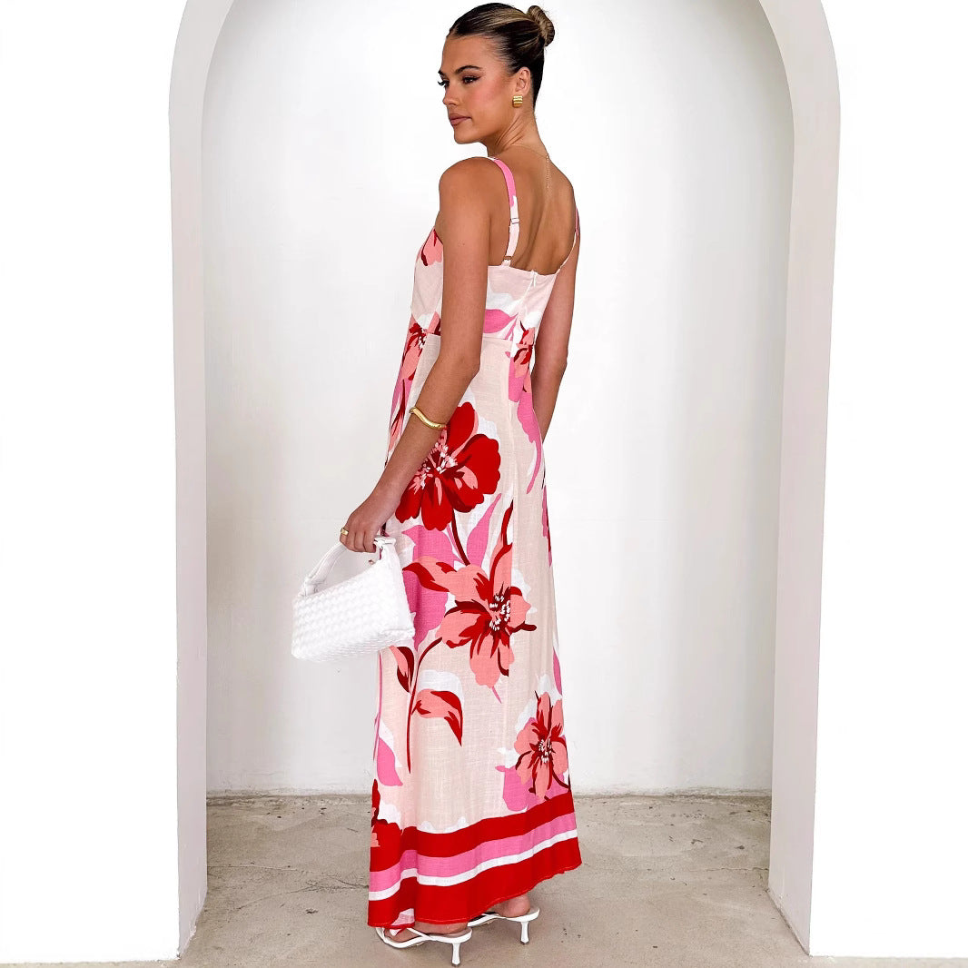 Strap Dress Summer Positioning Printed Strap Large Swing Dress