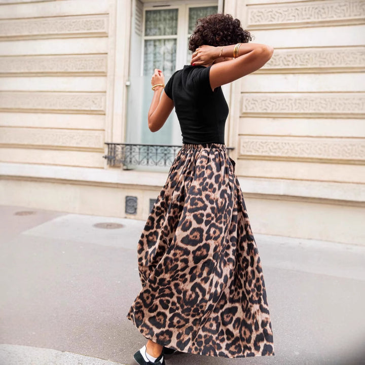 Skirt Spring Summer Leopard Print Pleated Puffy Skirt Women