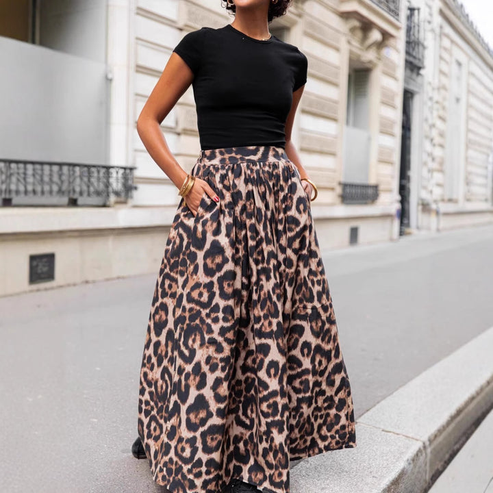 Skirt Spring Summer Leopard Print Pleated Puffy Skirt Women