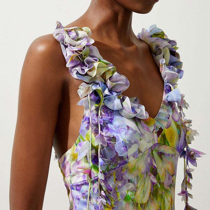 3D Floral Decorative Printed Tassel One Piece Swimsuit Women Clothes