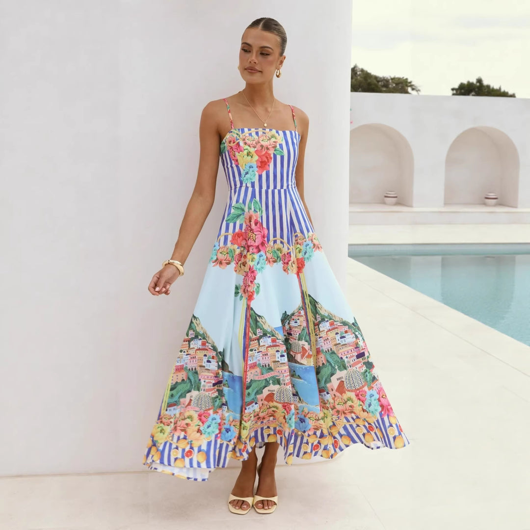 Women Positioning Printing Swing Camisole Dress