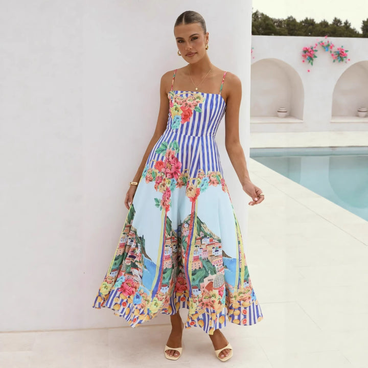 Women Positioning Printing Swing Camisole Dress