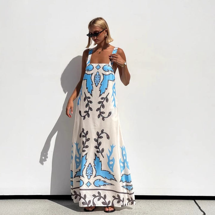 Summer Sexy Spaghetti-Strap Floral Print Dress Casual Loose Vacation Dress
