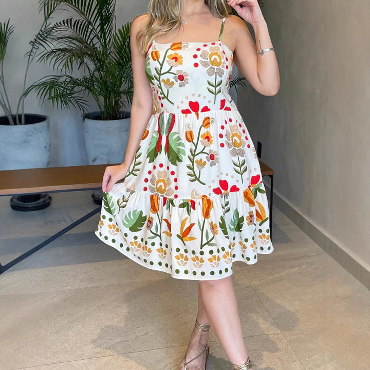 Women Casual Vacation Spaghetti Straps A line Printed Dress