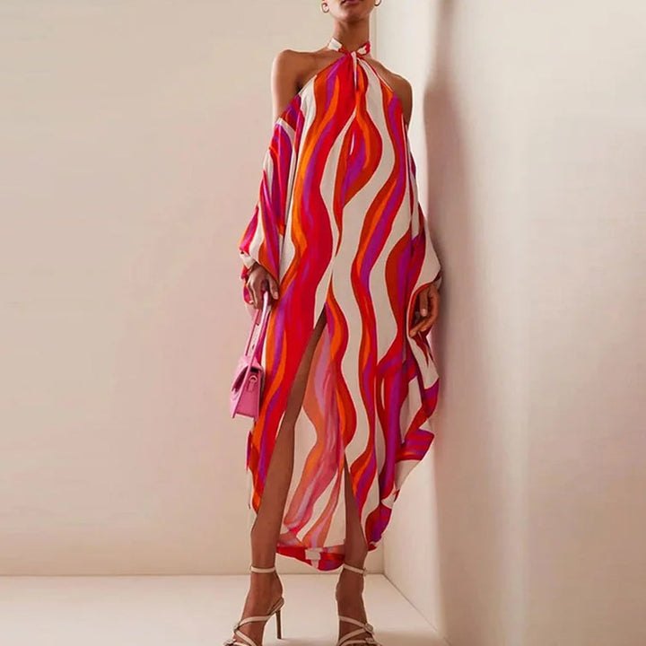 Striped One Piece Swimsuit Women Beach Vacation Two Piece Sets Halter Blouse