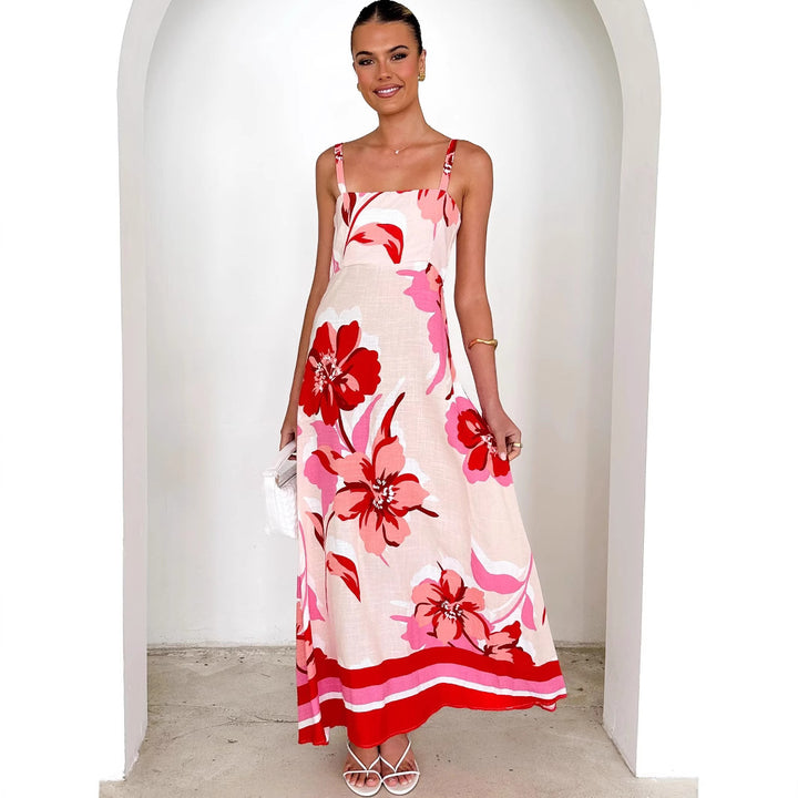 Strap Dress Summer Positioning Printed Strap Large Swing Dress