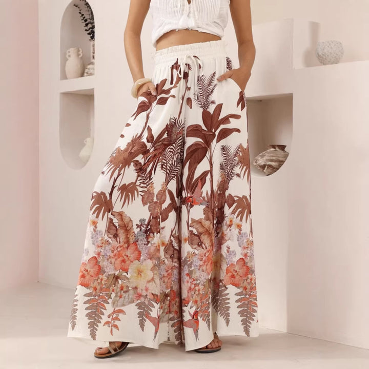 Summer Wide Leg Pants Leaf Print Casual Loose Wide Leg Pants