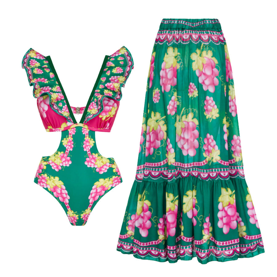 Multicolor Hollow out One Piece Swimsuit Long Dress