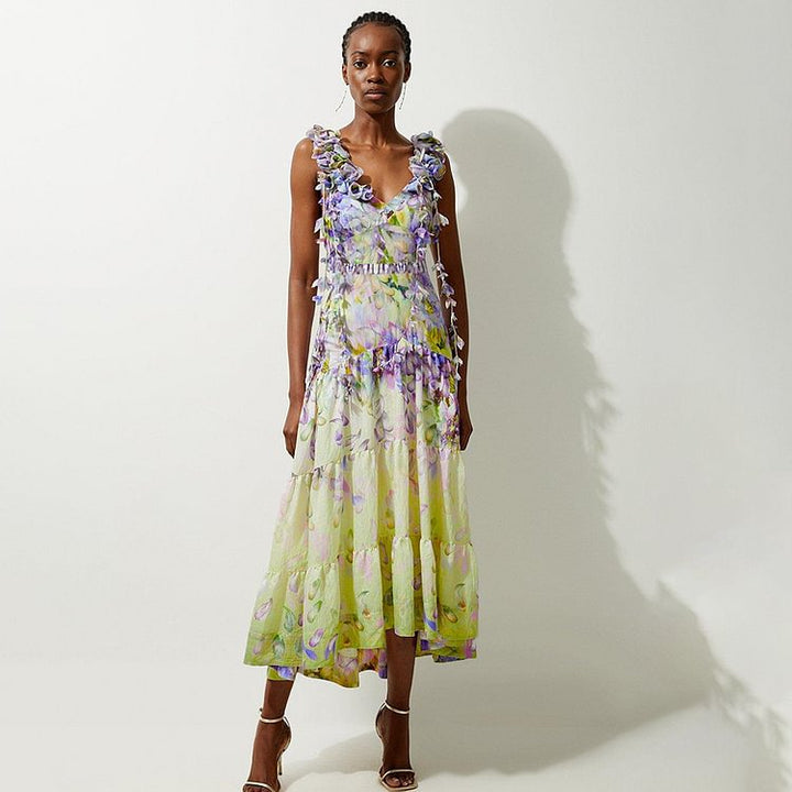 3D Floral Decorative Printed Tassel One Piece Swimsuit Women Clothes