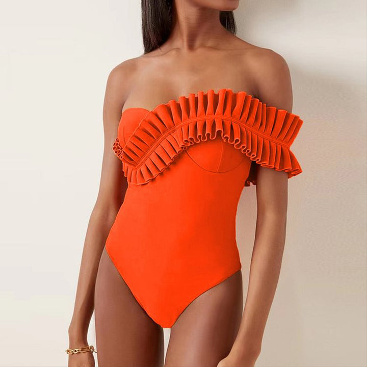 Solid Color Sexy One Piece Swimsuit Women Vacation Beach Swimsuit