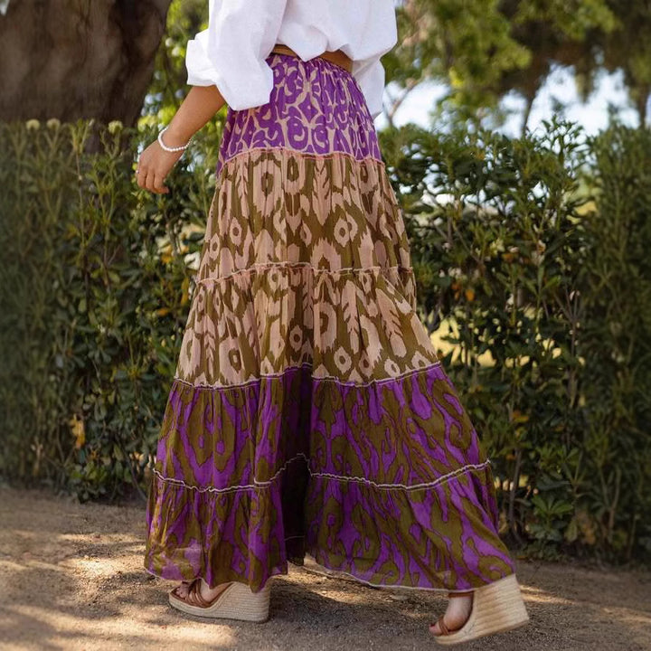 Women Skirt Printed Ruffled Swing Long Skirt