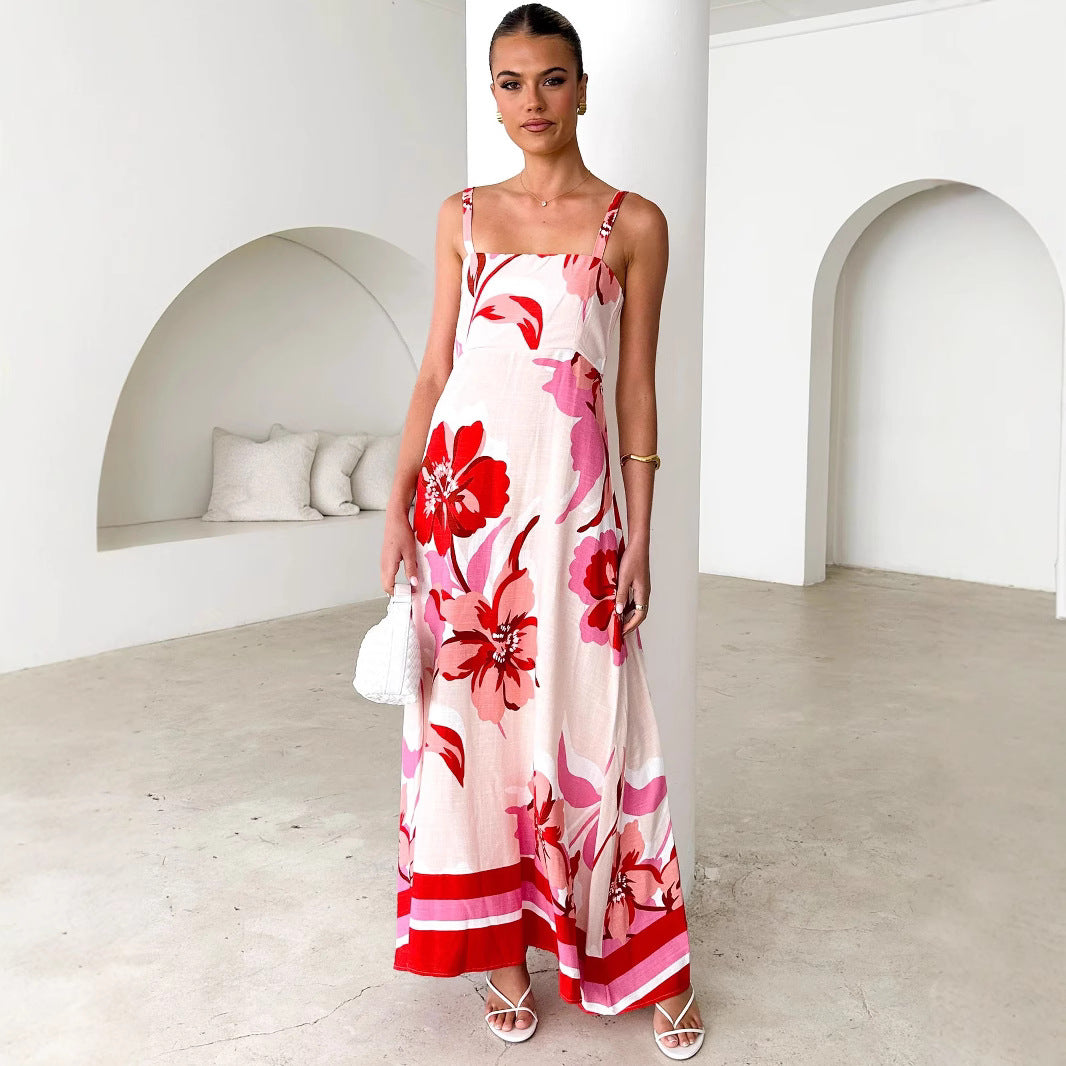 Strap Dress Summer Positioning Printed Strap Large Swing Dress