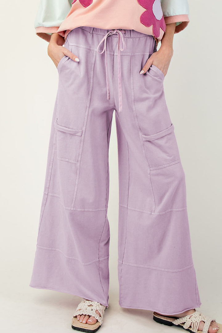 Mint Green Mineral Wash Exposed Seam Wide Leg Cargo Pants - Lulubelles Clothing and Accessories