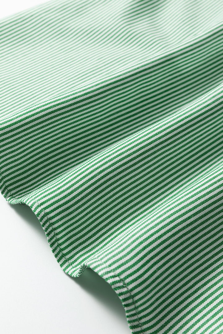 Mint Green Striped Print Collared Split Neck Half Sleeve Blouse - Lulubelles Clothing and Accessories