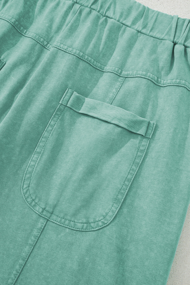 Mint Green Mineral Wash Exposed Seam Wide Leg Cargo Pants - Lulubelles Clothing and Accessories
