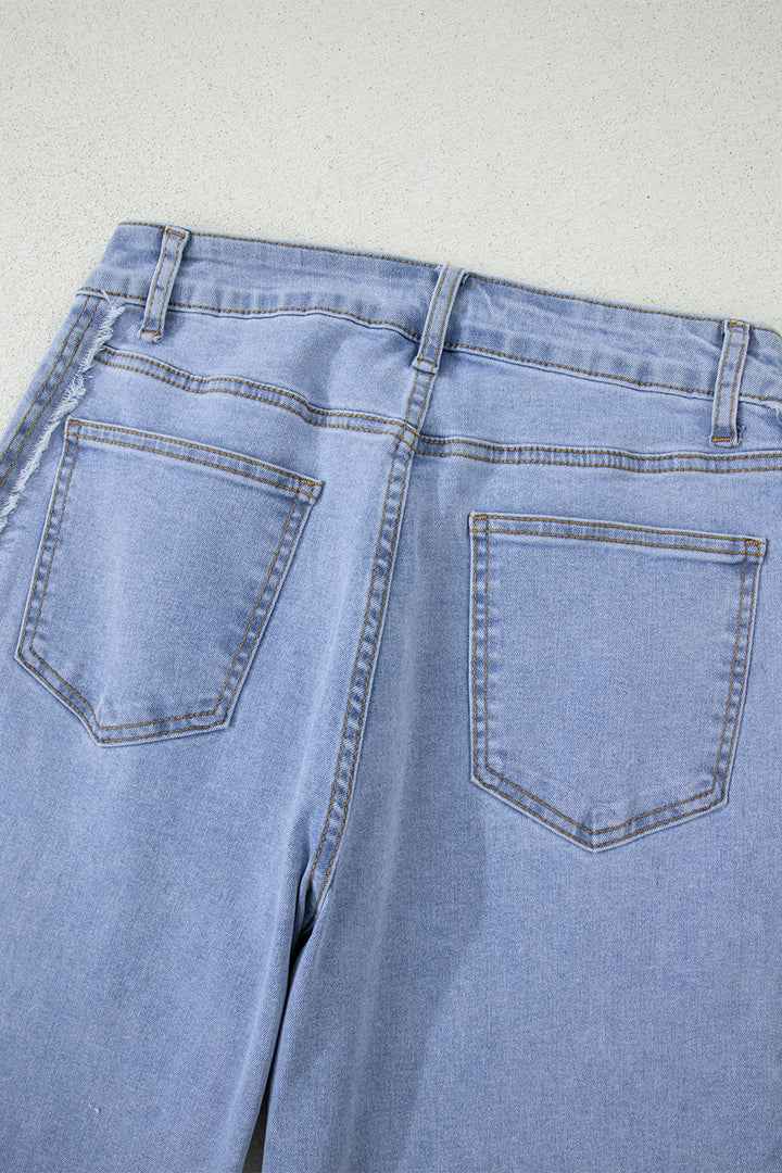 Beau Blue Contrast Stripe Frayed Side Panel Patchwork Shift Jeans - Lulubelles Clothing and Accessories