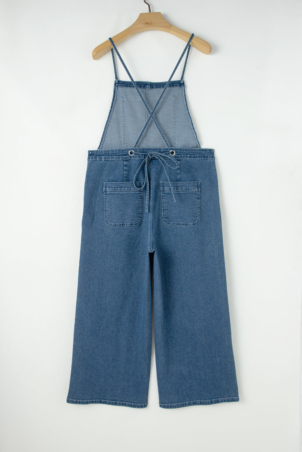 Dusk Blue Adjustable Tie Straps Cropped Wide Leg Denim Overalls - Lulubelles Clothing and Accessories
