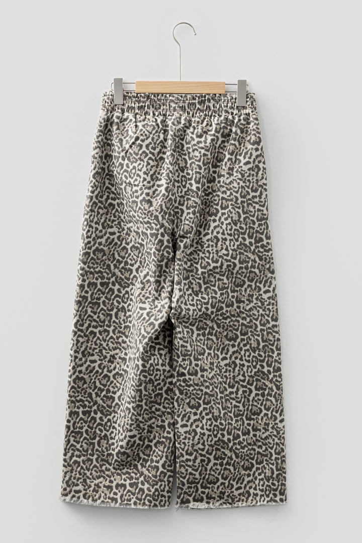 Brown Leopard Print Raw Hem Elastic Waist Loose Pull On Jeans - Lulubelles Clothing and Accessories