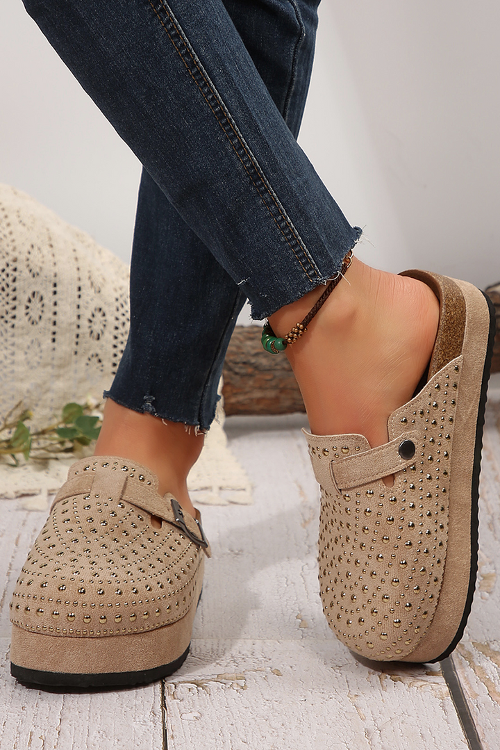 Parchment Vintage Studded Platform Slippers - Lulubelles Clothing and Accessories