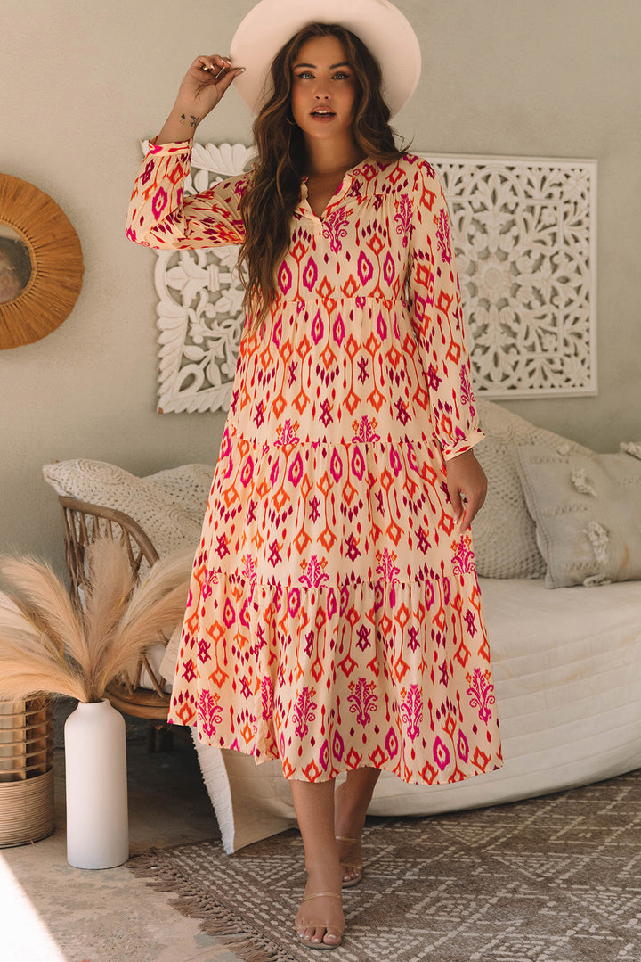 Orange Western Abstract Geometric Printed Maxi Dress - Lulubelles Clothing and Accessories