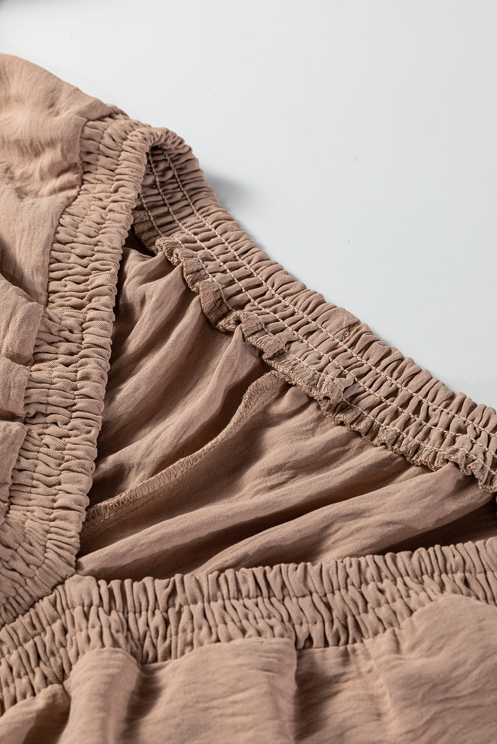 Smoke Gray Deep V Neck Bubble Sleeve Smocked Mini Dress - Lulubelles Clothing and Accessories