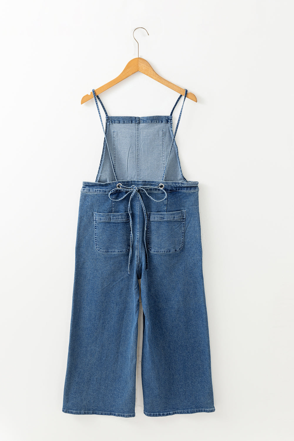 Dusk Blue Adjustable Tie Straps Cropped Wide Leg Denim Overalls - Lulubelles Clothing and Accessories