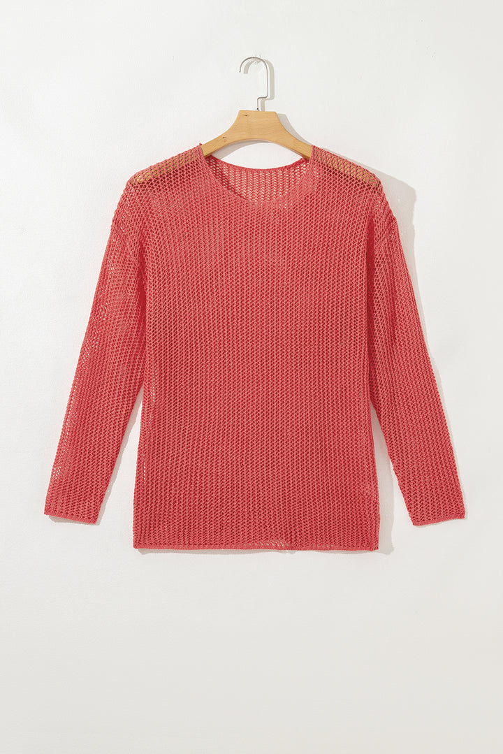 Smoke Gray Crochet Hollow-out Knit Sweater