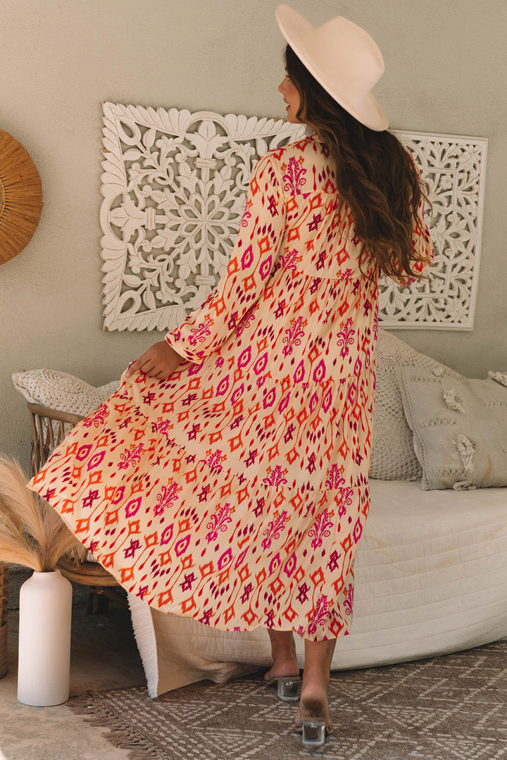 Orange Western Abstract Geometric Printed Maxi Dress - Lulubelles Clothing and Accessories