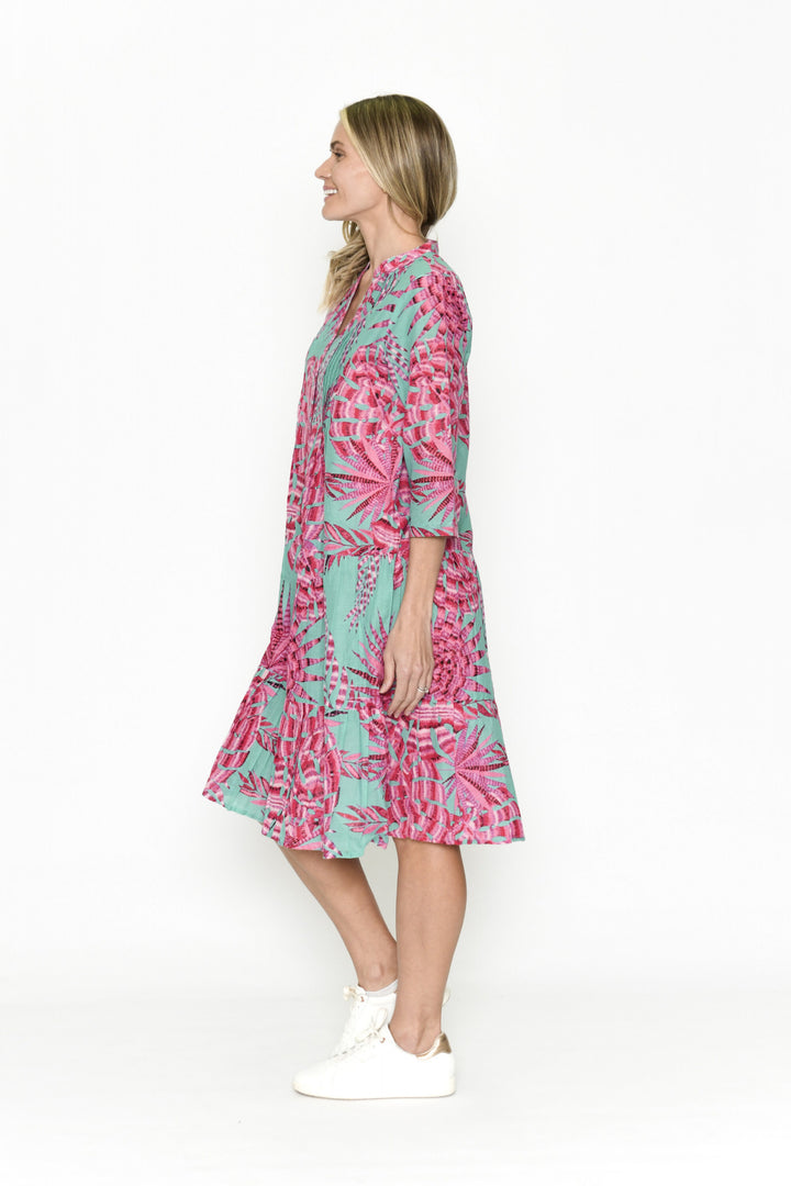 Beth Teal Pink Drop Waist Cotton Dress