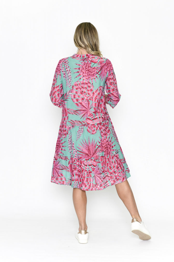 Beth Teal Pink Drop Waist Cotton Dress