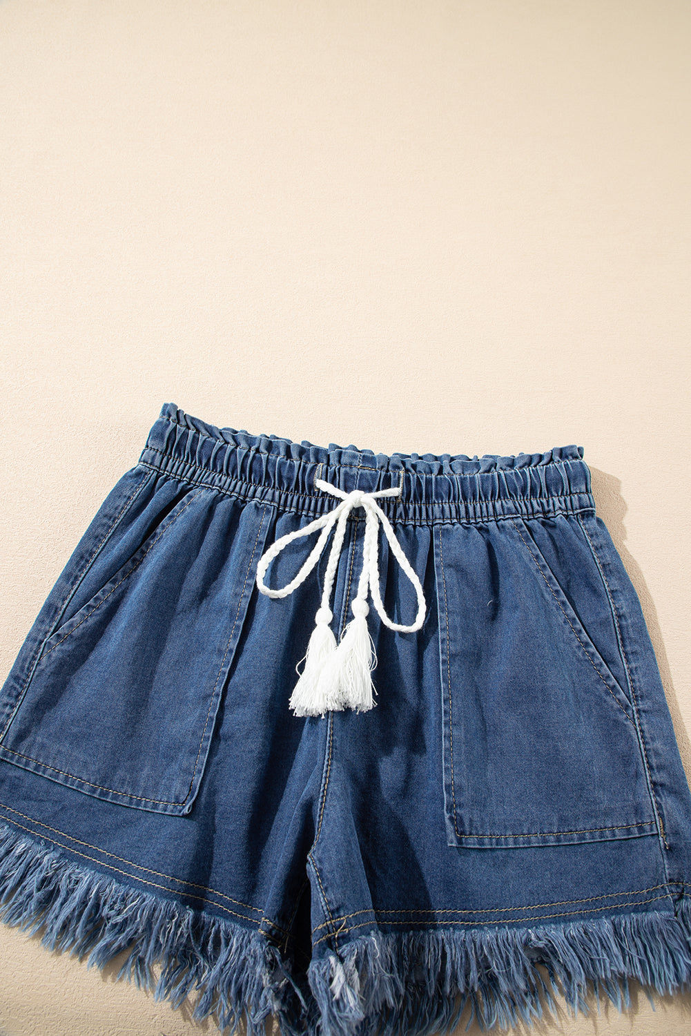 Ashleigh Blue Raw Hem Drawstring High Waist Denim Shorts